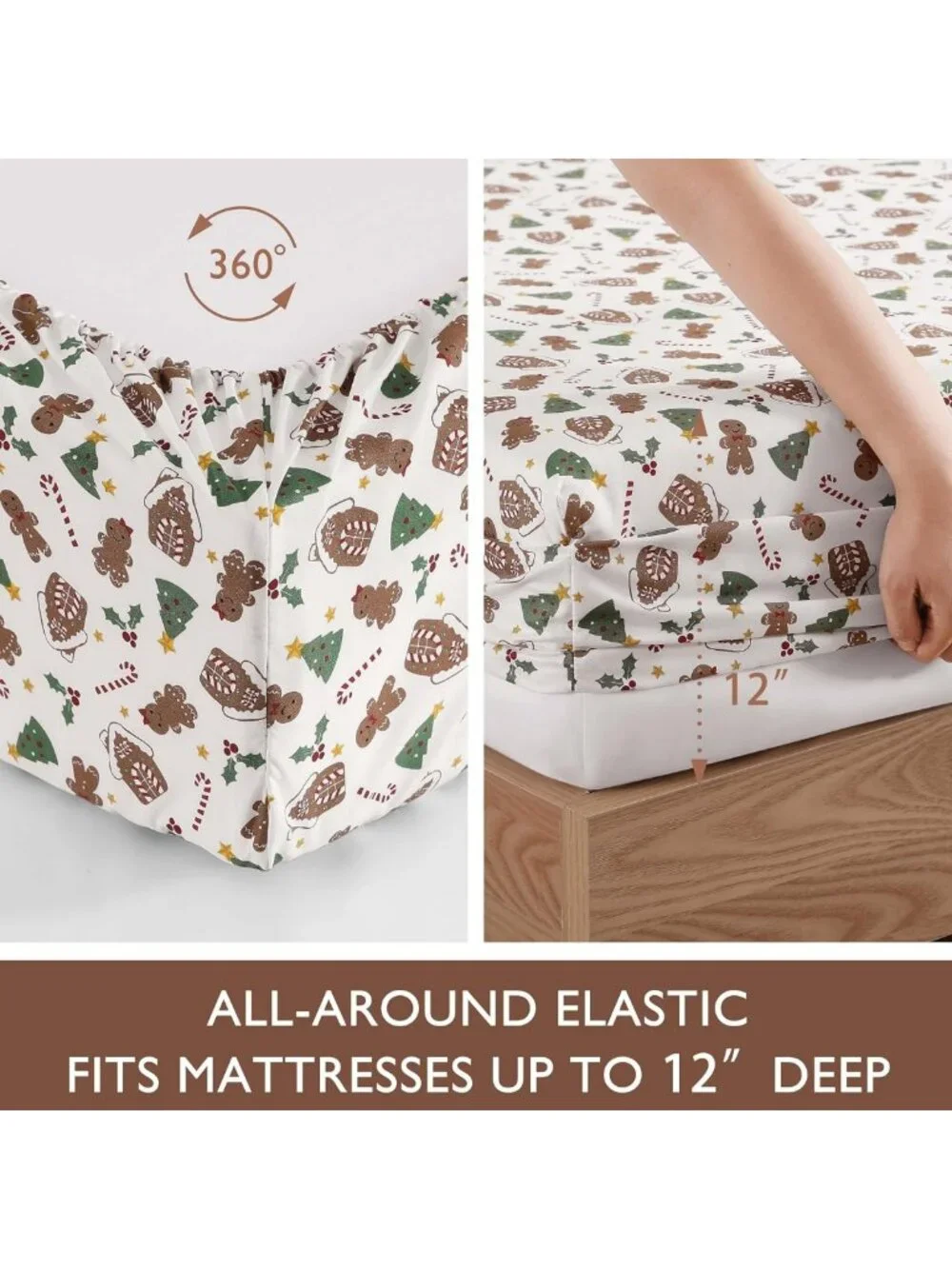 Cozy Gingerbread King Sheet Set - 4-Piece Microfiber, Deep Pocket Bedding